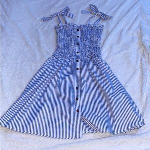 blue and white striped dress